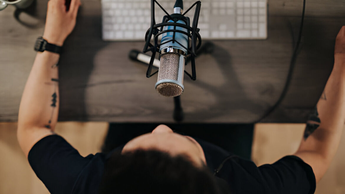 a man recording a podcast in Las Vegas