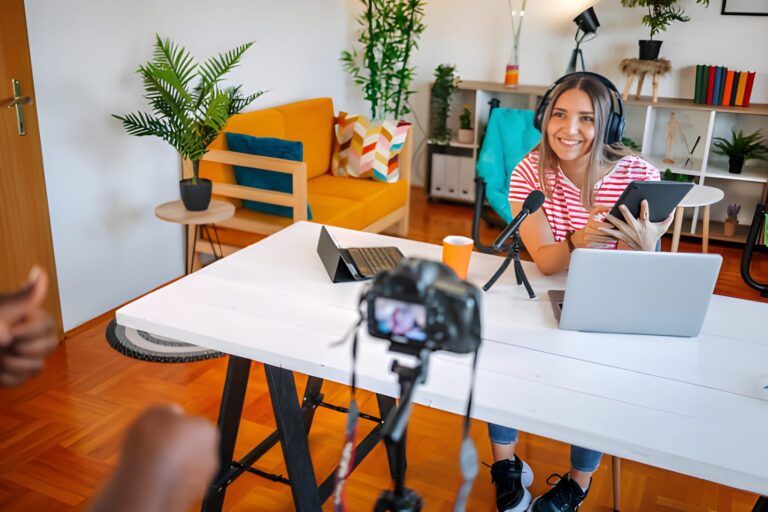 Woman using a coworking for creators' office